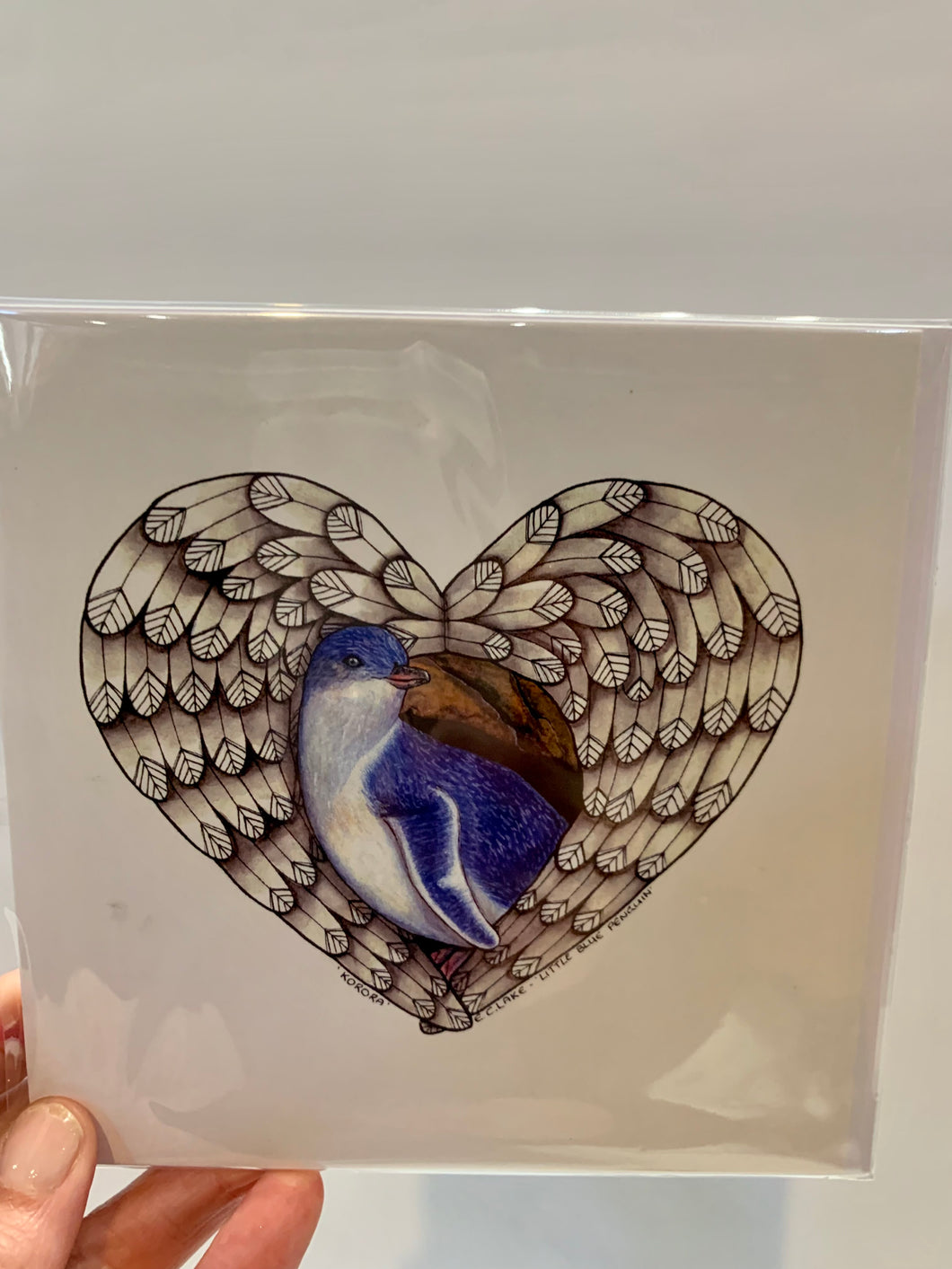 Feathered Heart Card - Little Blue Penguin / Korora